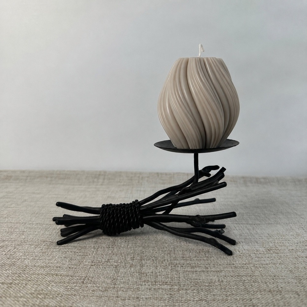 Vintage Black Metal Candle Holder | Sculptural Branch Candle Stand
